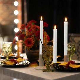 SEHNSY White Flameless Taper Candles with Remote and Timer, 10.1" Battery Operated LED Flickering Candlesticks, Minimalist Plastic Design for Modern Home and Christmas Decor, 2 Pack
