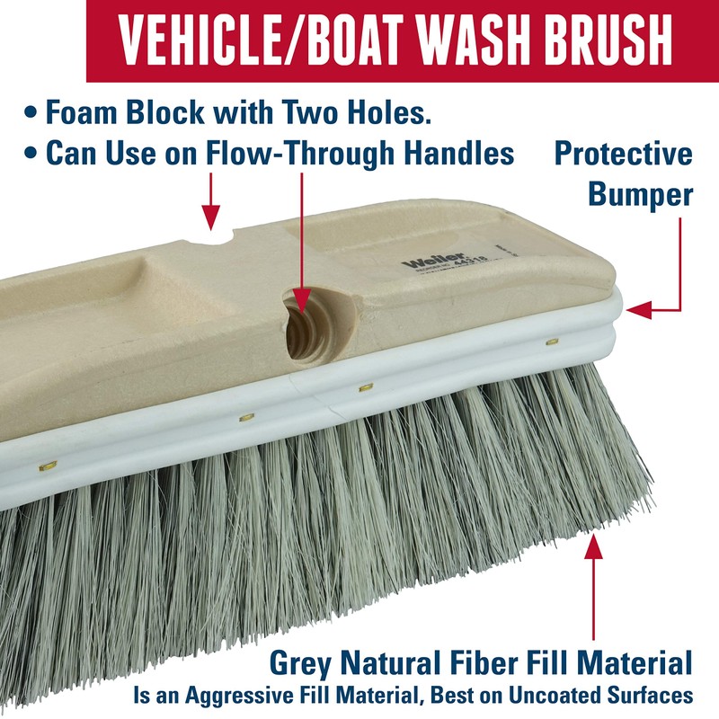 Weiler 44318 9-1/2" Truck Wash Brush, Grey Fiber Fill