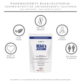 BCAA/L-Glutamine 500g Powder 50/50 Mix 100% Pure, Amino Acids Premium Quality Pure Vegetable Without Artificial Flavours Made in Germany