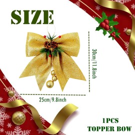 1P Gold Topper Bows for Christmas Tree,9.8x11.8in Glitter Wreaths Bows Large Sequin Ties Xmas Bows for Tree Topper,Xmas Tree Gold Top Bows,Foam Bows Ornaments for Christmas Tree,Wreaths,Garland Decor