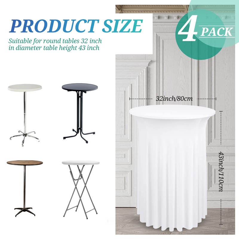 Showgeous 4 Pack Round Cocktail Tablecloths with Skirt 32"x 43"