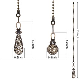 Dotlite Ceiling Fan Pull Chain Vintage Hollow Fan Danglers,14 Inches Decorative Fan String Pulls Charm Extension, 3mm Diameter Beaded Fan Pull Chains Extender Ornaments with Connector(Copper 2Pack)