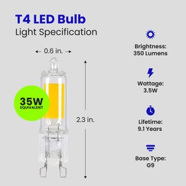 Feit Electric T4 LED Bulb G9 Base, Dimmable, 35W Equivalent, 3000K Warm White, 120V, 350 Lumens, 10,000 Hour Lifetime, UL Listed, BP35G9/830/LED/6, 6 Pack