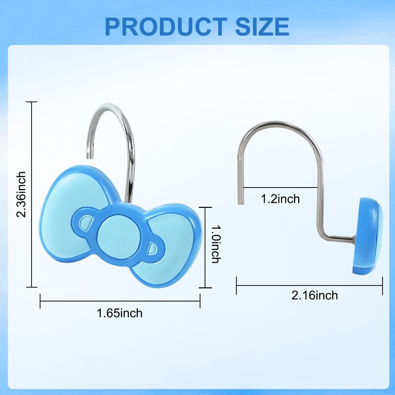 CTOHN 12-Piece Blue Bow Shower Curtain Hooks, Cute Stainless Steel