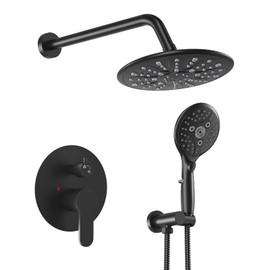 Suncleanse Black Shower Faucet Sets - 8.5" Rain Shower Head Combo with 7-Setting handheld Spray Complete Shower System - Rainfall Shower Fixtures with Rough-in Valve and Trim Kit for Luxury Bathroom