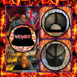 IRON MAIDEN THE TROOPER PATCHED BLACK SNAPBACK TRUCKER HAT