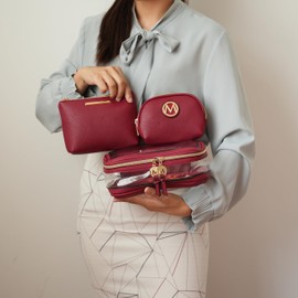 MKF Collection 3PCS Stylish Cosmetic Bag Portable Makeup Travel Organizer Case With 7 Makeup Brushes by Mia K