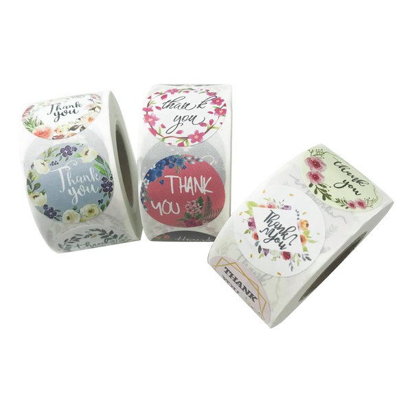 1500PCS Thank You Sticker,Fresh Green Plant Floral Round Labels in