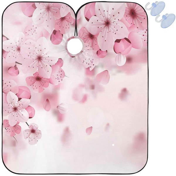 visesunny Capa de peluquero rosa de poliéster con flor de cerezo para cortar el pelo, delantal, antiestático, corte de pelo, resistente al agua, tela de afeitar, babero, capa de peluquería