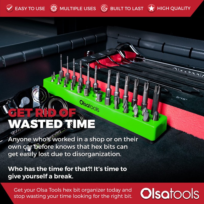 Olsa Tools Hex Bit Organizer with Magnetic Base - Green