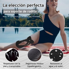 10 uds Cinta Kinesiológica Precortada para Rodilla,Transpirables,Tiras flexibles e Impermeables,Soporte para Dolor de Rodilla y Estabilidad,cinta deportiva hipoalergénica (Negro)