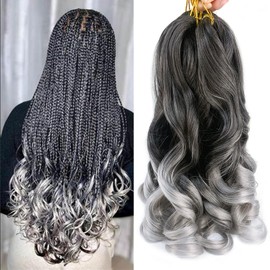 Roserer 14Inch French Curly Braiding Hair 8 Packs Spanish Curly Braiding Crochet Hair for Women Pre Stretched French Curl Crochet Hair Extensions for Women(8Packs,Tgrey)