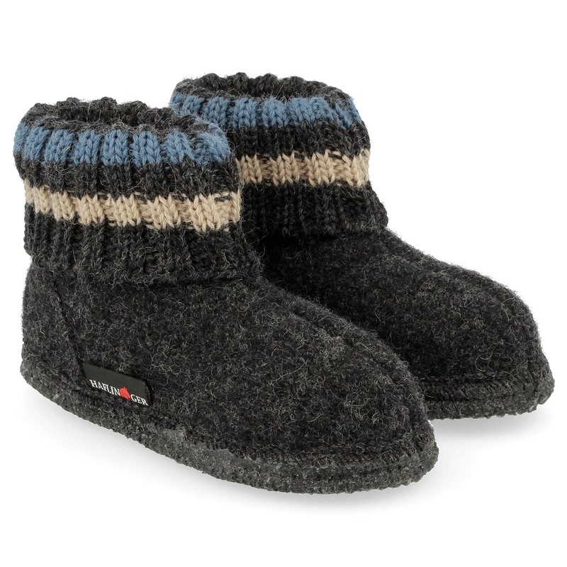 Haflinger Hüttenschuh Paul High Unisex-Adult-Gum Rubber, Grau/graphit/blau/beige, 44 EU