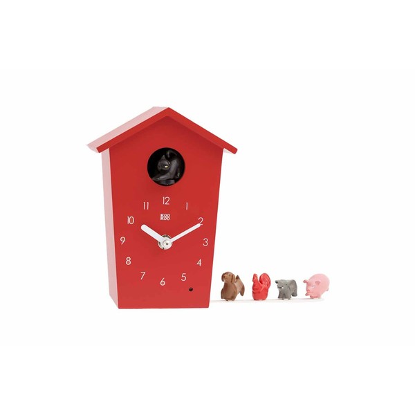 KOOKOO Animal House Red Color Amazing Little Cuckoo Clock with 5 Animals on the Farm Recorded in Nature Modern Sleek Design Soothing Sound