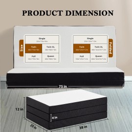 NEWBULIG 4" Tri-fold Memory Foam Mattress, Foldable Portable Floor Bed,Washable Cover - Twin