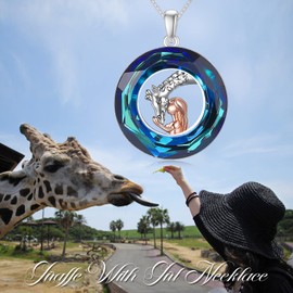 POPKIMI Christmas Gifts Giraffe Necklace with Women Sterling Silver Crystal Giraffe Charm Pendant Jewelry Giraffe Gifts for Women Daughter Girlfriend