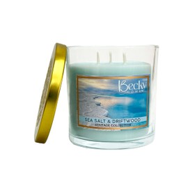 Becky Home 3 Wick Candle, 14.5oz Sea Salt and Driftwood Candle, 3 Wick Candles, Big Candles, Huge Candle, Three Wick Candle, Bath Candles, Candle 3 Wick, 3 Wick Candle Jars