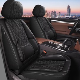 YORKNEIC Front Seat Covers for Nissan Frontier 2009-2023 2024 - Faux Leather Car Seat Covers Auto Seat Protectors with Lumbar Support(2 Front Set, Black)