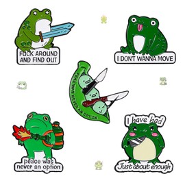 JHCHUYI 5Pcs Animal Cartoon Badges, Funny Frog Holding a Sword, Cute Bean Holding a Knife Shape Lapel Pin, Toad Back Fire Extinguisher Letter Alloy Backpack Pin Suitable for Bath Daily Bag Hat Clothing Decoration, Party Collection Gift