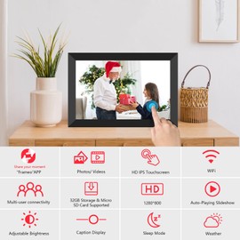 Frameo 10.1 Inch WiFi Digital Picture Frame, 1280x800 HD IPS Touchscreen Digital Photo Frame Electronic, 32GB Storage, Auto-Rotate, Wall Mountable, Share Photos/Videos via Frameo App from Anywhere