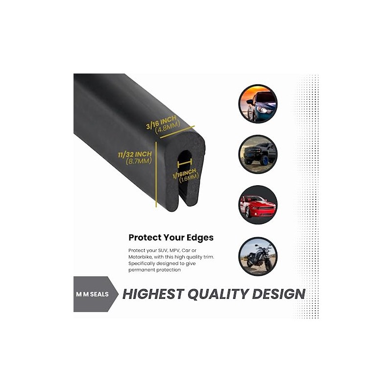 Seal Rubber Junta de Goma EPDM Canal U Negro 11/32"