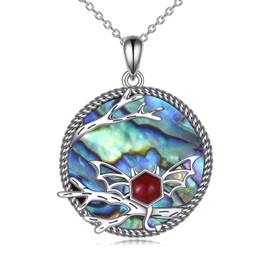 CRMAD Gothic Bat Necklace for Women Sterling Silver Abalone Shell Necklace Gothic Jewelry Gift for Women