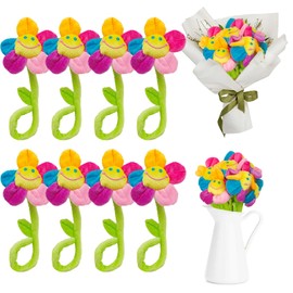 WOOPSOO 8 Pack Artificial Plush Flowers Colorful Curtain Buckle Tiebacks Cute Big Smile Face Plush Sunflower with Bendable Stems Bouquet for Home Kids Girls
