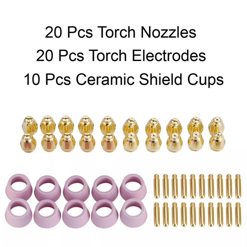 AMICO Power CUT50-G50, 50-Pcs Plasma Cutter Consumables, 20 Nozzles, 20