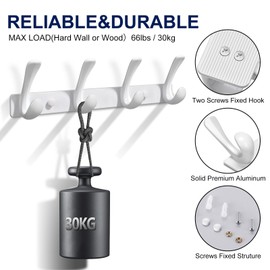 BOOKARROW White 4 Coat Hook Wall Mounted - Heavy Duty Solid Wall Coat Rack - Screws Fixed Wall Hanger Hooks for Hat Towel Bag Robes Purses 610A-4