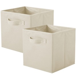 PowerKing Collapsible Storage Cubes with Handles, Fabric Foldable Bins for Closet Shelves, Durable Organization Storage Bins, 10.5'' x 11'' x 10.5'', 2 Pack, Cream