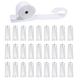 Curtain Pleat Tape, 11 Yards Pleater Curtains Tape with 50 Pcs Stainless Steel Pleater Hooks with 4 Prongs, Pinch Pleat Curtain Drapes Tape for Handmade DIY Pleated Curtain
