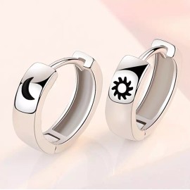 Unbranded 925 Sterling Silver Sun & Moon Huggie Hoop Endless Earrings 4x14mm Gift F9
