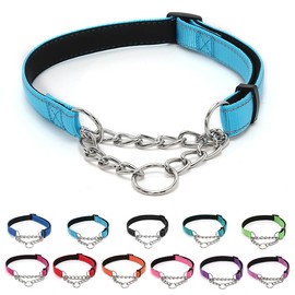 LOS ANDES Dog Choke Collar Martingale Collar with Limited Chain Strong Nylon Collar with Soft Padded No Pull Reflective Training Collar for Large, Medium and Small Dogs(S:Neck 25-45cm,Blue)