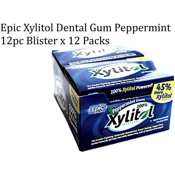 12 x 12pcs EPIC Xylitol Sweetened Chewing Gum - PEPPERMINT