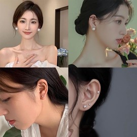 Pearl Round Stud Earrings Set White Pearl Earrings for Women female Hypoallergenic Pearl Earrings Set Round Ball Stud Earrings Small Big Pearl Earrings Studs Pearl Stud Earring Beads
