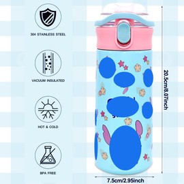 Children's Thermal Insulated Flask, 500 ml, Water Bottle, Pop-up Campus Water Bottle, Children's Stainless Steel Insulated Water Bottle with Straw, Leak-Proof for Boys and Girls