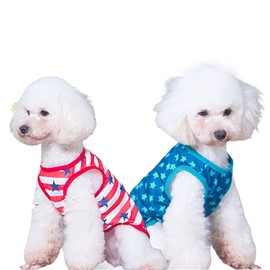 Summer Dog Clothes2-Pack Soft Pet Clothes Breathable Summer Vest for Small Puppy Stretchy Cat Apparel (Stripe Star+Star, Medium Size for 5.0-7.5lb Pets)
