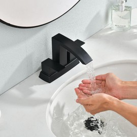 NOHALIPY Matte Black Bathroom Faucet,Waterfall Black Faucet for Bathroom Sink,4 Inch Stainless Steel Bathroom Sink Faucet,Two Handle RVs Lavatory Vanity Faucets with Water Hoses