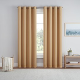 Eclipse Dutchess 100% Blackout Lined Grommet Curtains, Thermal Insulated Window Curtains for Living Room, Bedroom or Media Room, (1 Panel), 63 in Long x 50 in Wide, Flaxen