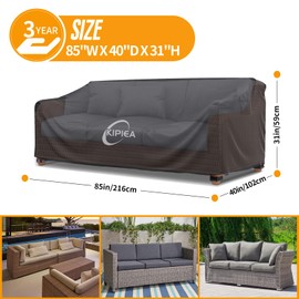 Kipiea Patio Sofa Cover, Heavy Duty Outdoor Couch Covers Waterproof Winter, 3-Seat Patio Furniture Cover Loveseat, Outdoor Sofa Covers with Anti UV and No Tears, No Fading (85"W x 40"D x 31"H)
