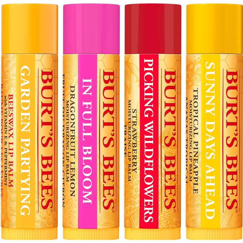 Burt's Bees Lip Balm Gift Set, Beeswax, Strawberry, Tropical Pineapple,