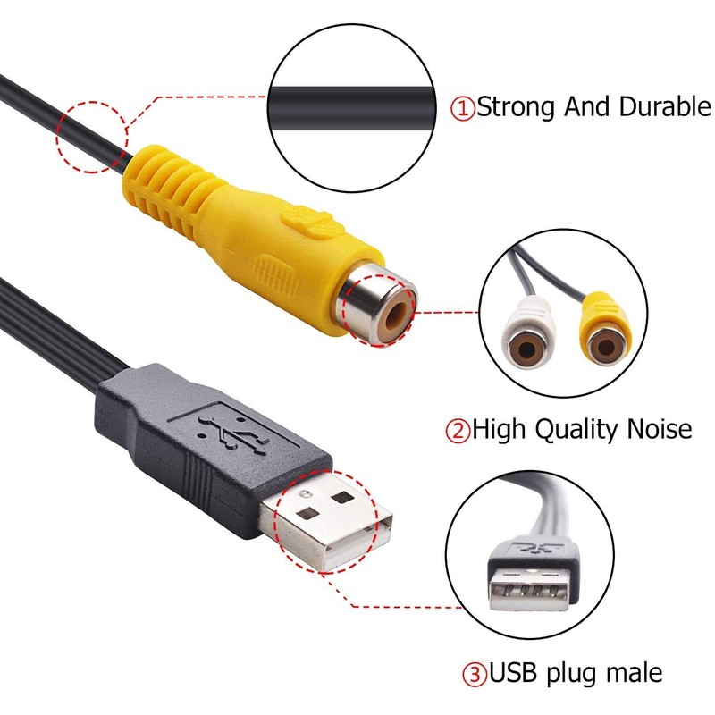 Luventg USB to 3RCA Cable, USB A 2.0 Male to