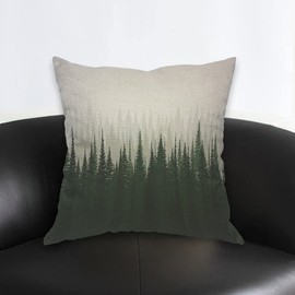 AOYEGO Pine Forest in Morning Throw Pillow Cover Misty Tree Wood Nature Scene Landscape Fog Environment Pillow Case 18x18 Inch Decorative Cotton Linen Square Cushion for Home Couch Bed