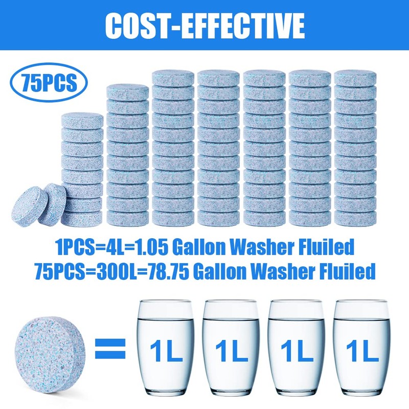 URAQT Screenwash Tablets, 75 Pieces Windscreen Washer Tablets, Car Windscreen