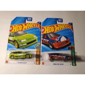 Hot Wheels '90 Honda Civic EF Neon Green, VTEC Custom Civic Red 2025 Hot Wheels Lot of 2