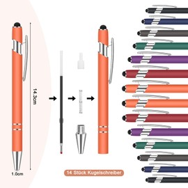 Omsscun Pack of 14 Ballpoint Pens High Quality 2 in 1 Ballpoint Pen with Touch Pen Black with 28 Refills Liquid Writing Ballpoint Pen Metal for Office and Home