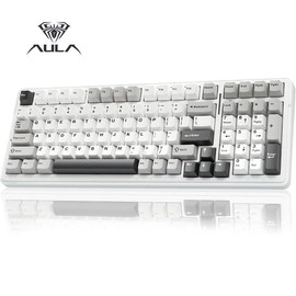 AULA F99 Wireless Mechanical Keyboard, Hot Swappable Custom Keyboard,Pre-lubed Linear Switches,Gasket Structure,RGB Backlit Gaming Keyboard - Color: Black&Grey&White