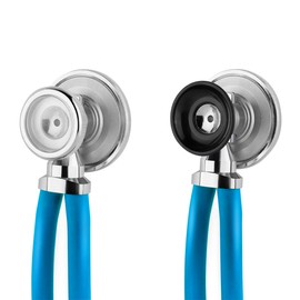 VitalCare Estetoscopio Profesional Multifuncional | Doble Campana y Manguera de Silicón | Incluye 3 Campanas y Accesorios (Azul)