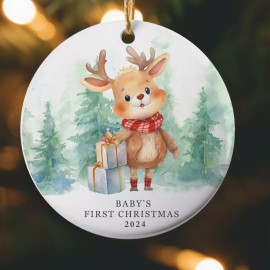 Unbranded Baby's First Christmas Ornament 2024 Holiday Cheer Deer Ceramic Gift