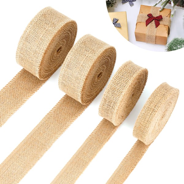 4 Rolls Jute Ribbon Wide 2.5/3/4/5 cm x 10 m,